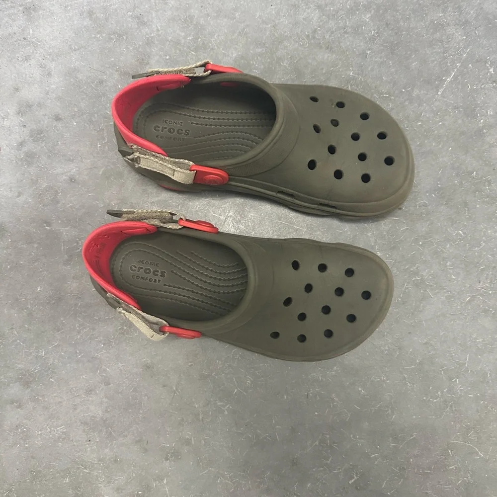 Kids Olive Green and Red Slip-On Clog